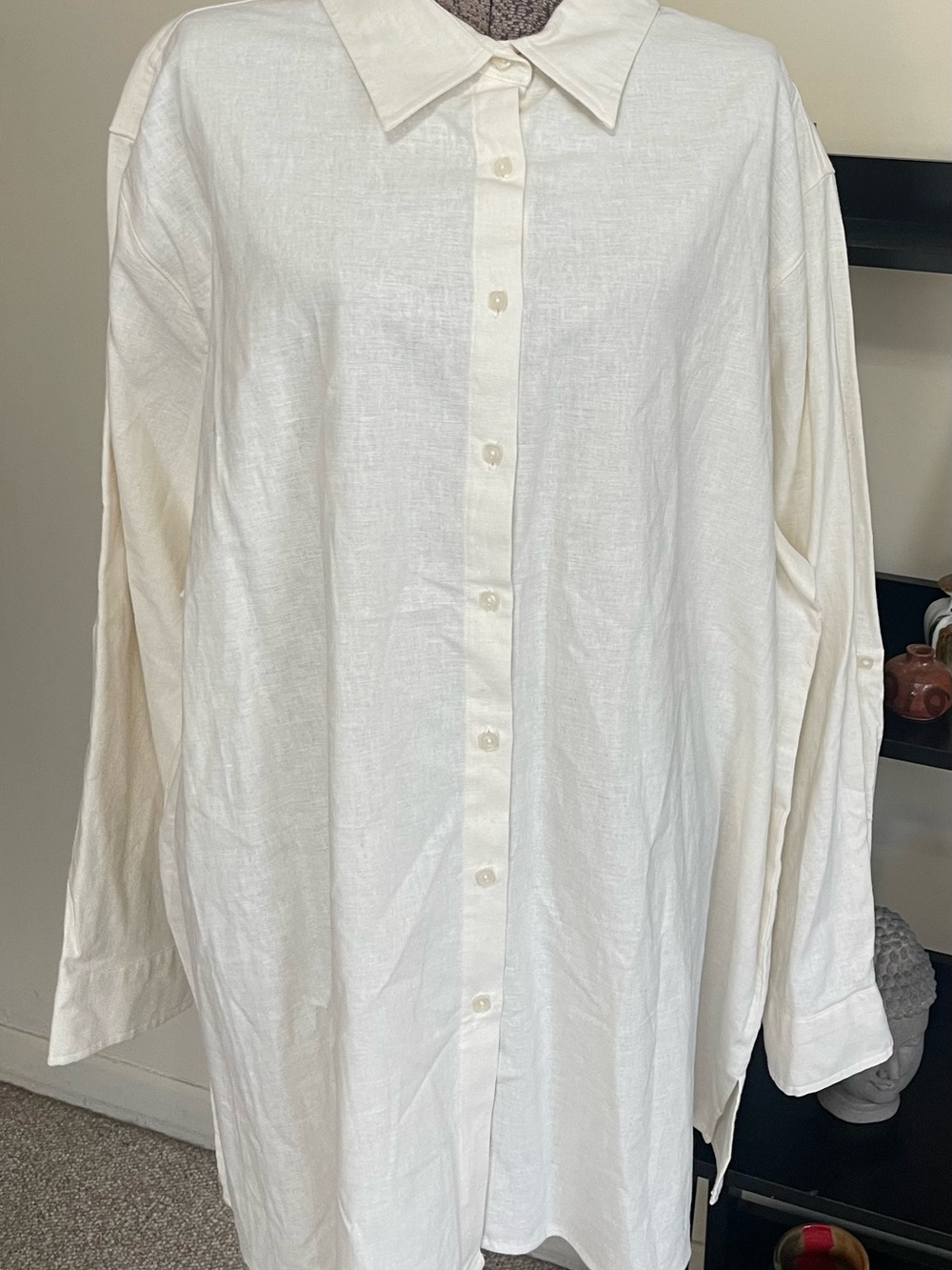 Kim Rogers Cream Button-Front Long Sleeve Shirt Rolled Sleeve NWT